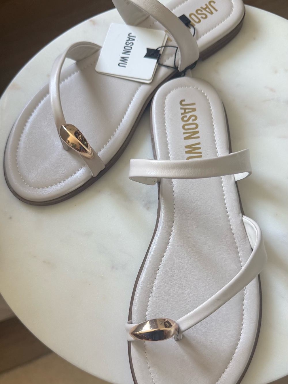 Jason Wu Ivory Leather Toe Ring Slide Sandals